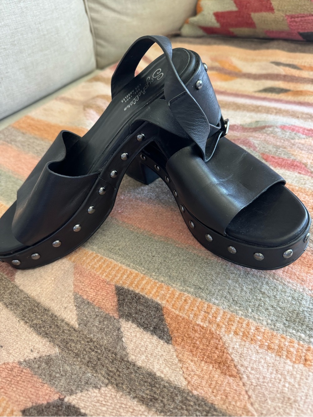 Seychelles Black Leather Platform Ankle-Strap Sandals - Picture 9 of 9